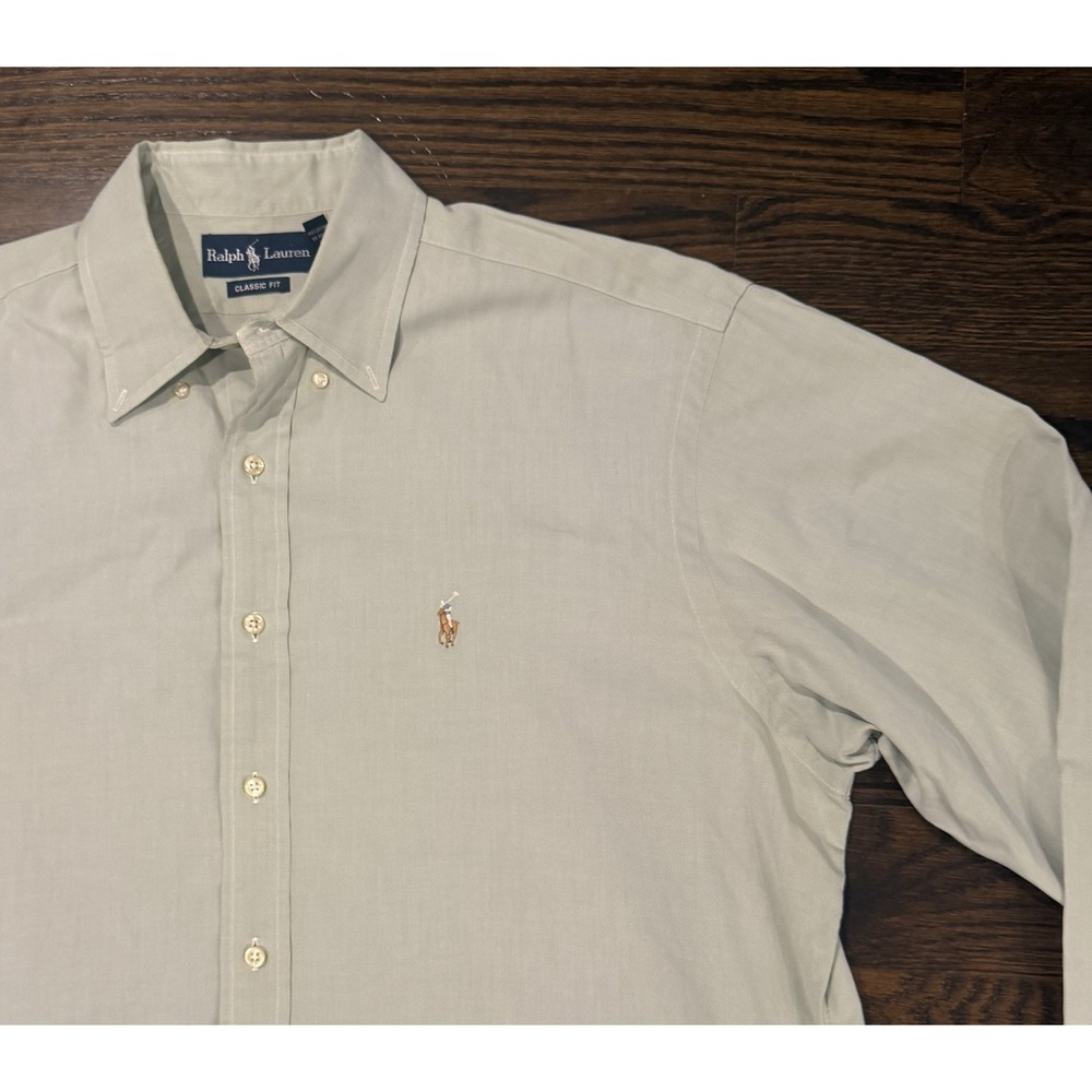 Ralph Lauren Shirt Mens Large 16 1/2 Light Green Long Sleeve Button Down